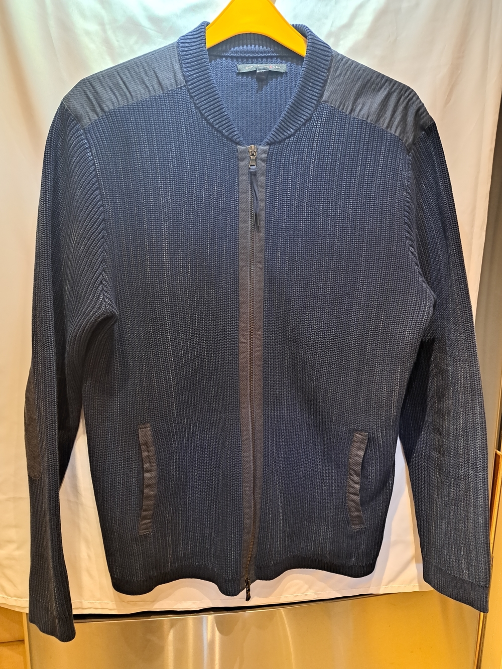 John Varvatos Navy Zip-Front Knit Jacket